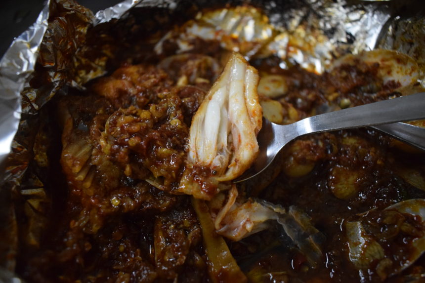 soft white stingray flesh surrounded by sambal