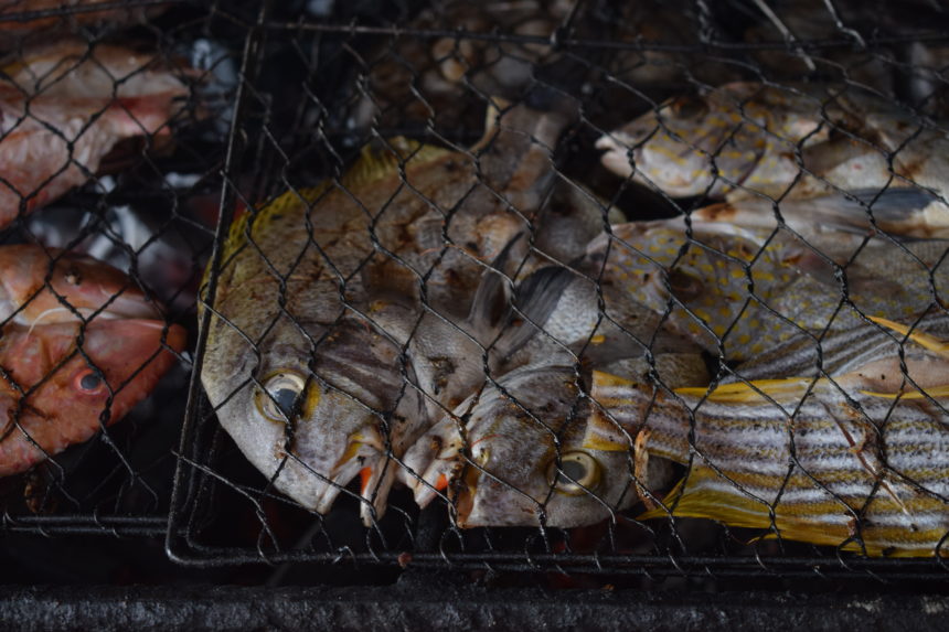 white snapper on grill that has been butterflied 'Jimbaran-style' 