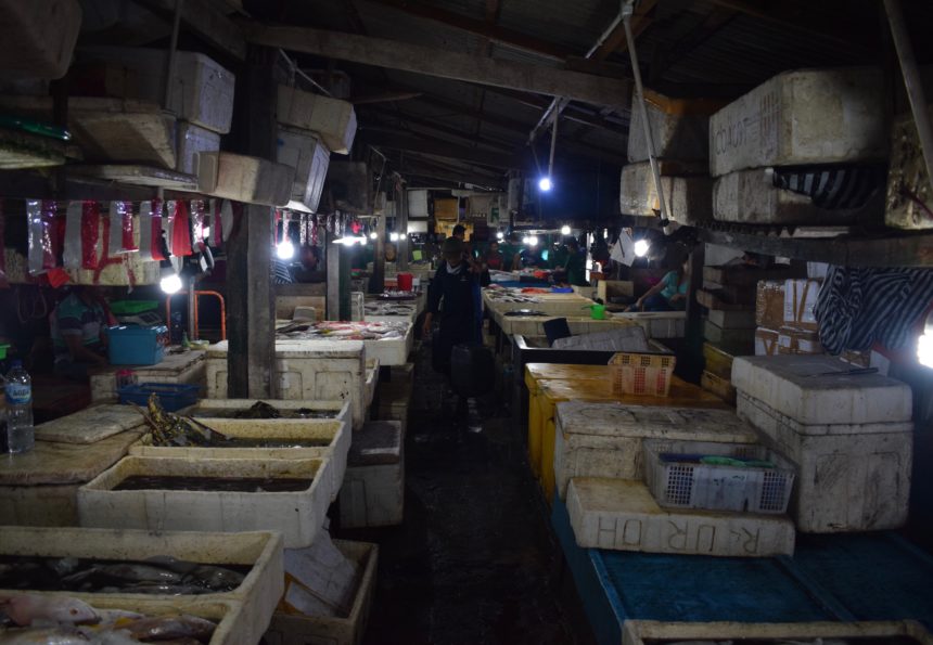dark path inside Jimbaran Seafood Market