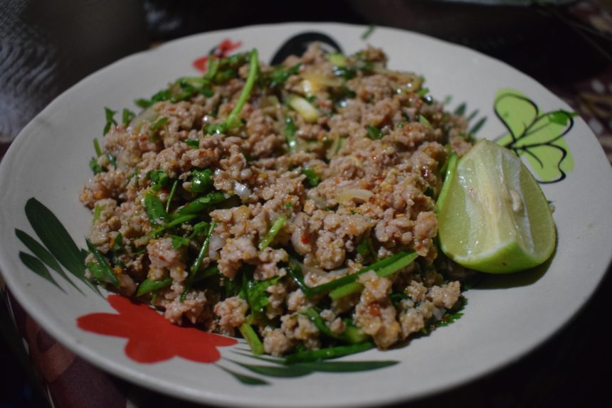 Authentic thai pork larb recipe on a plate