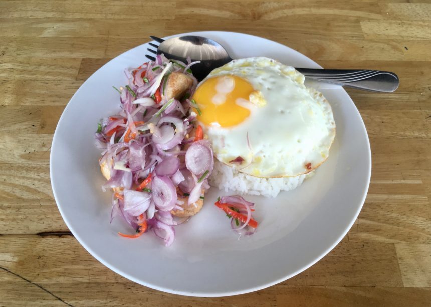 The original sambal matah I ate in Bali on top of fried chicken with rice and a fried egg