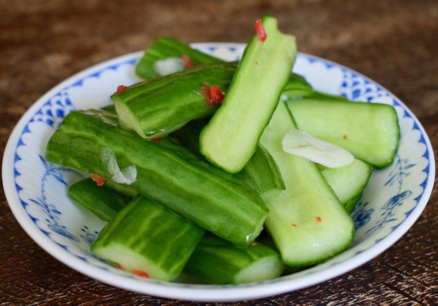 The finished Taiwanese pickled cucumber dish