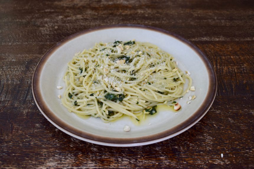 The final dish of thai basil pasta made with cashew nuts