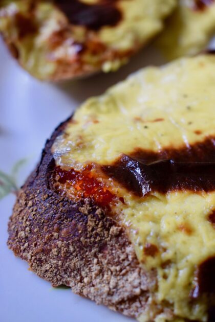 My red pepper and chilli jam under cheese on toast of an example of how to use chilli jam